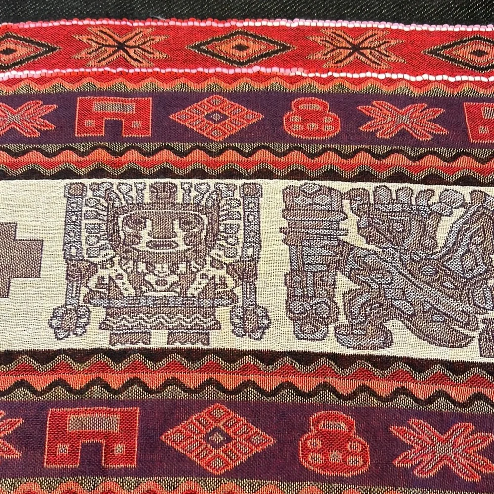 Printed scarf shawl with llama design in black red and green colors oversized